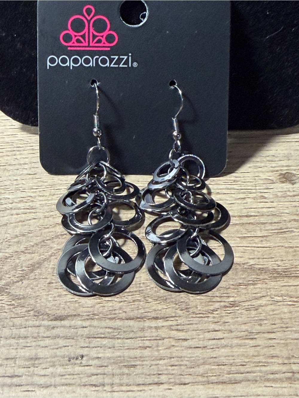 Paparazzi Shimmering Black Multi-Ring Drop Earrings